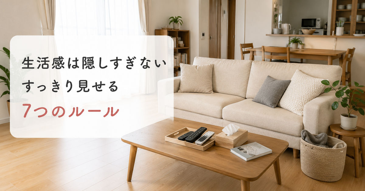 リモコンやティッシュを整えて置いた明るい賃貸住宅のリビング