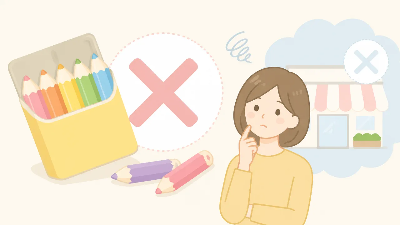 色えんぴつキャンディの現在の販売状況を説明するイラスト