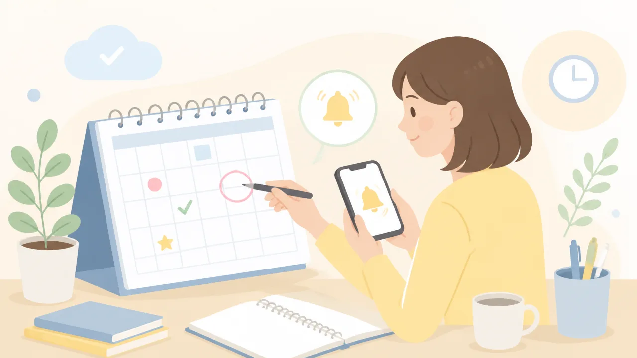予定表への登録と通知の設定で約束忘れを防ぐイラスト